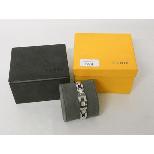 624 - A ladies Fendi quartz wristwatch, model 014-3400L-951 on a stainless steel link bracelet with origin... 