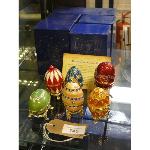 745 - Six collectors Faberge eggs with boxes