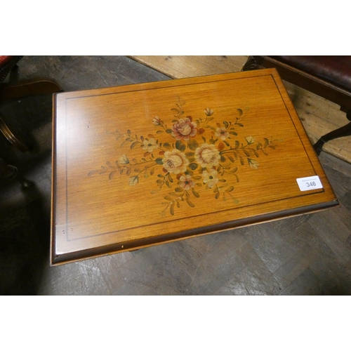 346 - A painted satin wood occasional table on turned legs