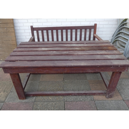 936 - A three seater garden bench with wooden garden table