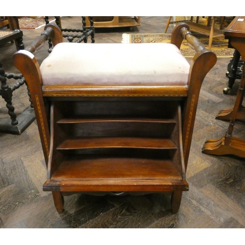 440 - An Edwardian inlaid mahogany drop front music stool