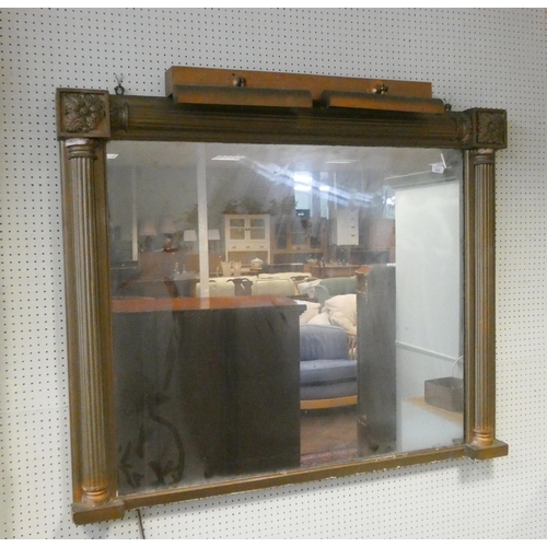 445 - A large Victorian gilt framed over mantel mirror with electric lights fitted over. 42