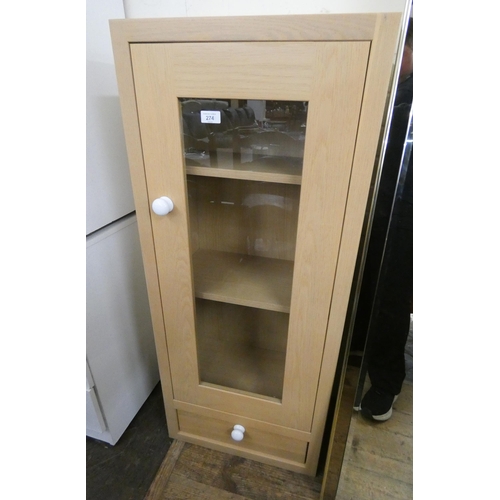 225 - A light oak glazed hanging kitchen wall cabinet fitted one drawer, 20