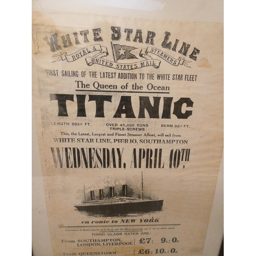 274 - A Titanic White Star Line advertising poster in a frame. Approx 16