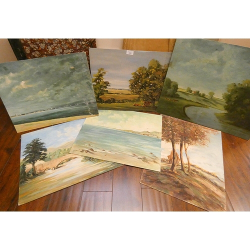 448 - A large collection of oil on board landscapes, signed V Prance, all unframed