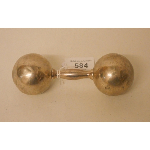 584 - A Tiffany silver rattle in the form of a dumbbell signed Tiffany and Co '' 925'' 12.5 cms long, 2.6 ... 