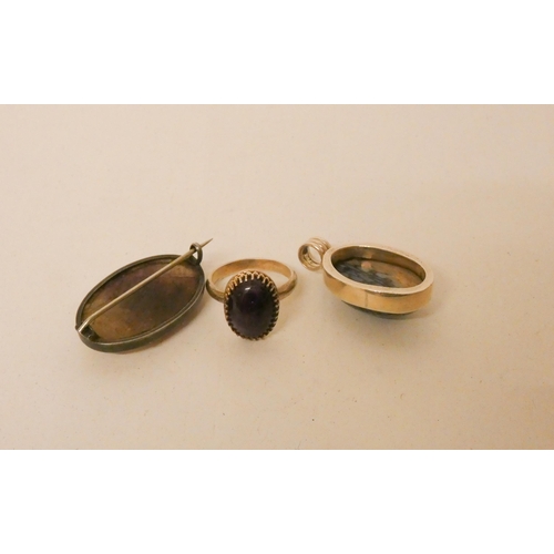 594 - A Silver and Blue John brooch, ring and a pendant