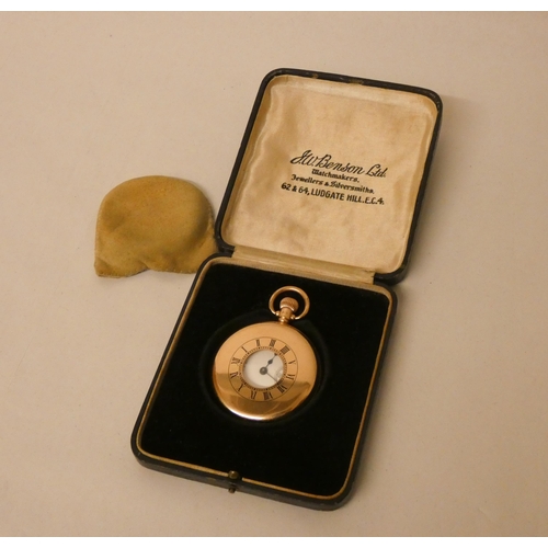 628 - A Waltham gold half hunter pocket watch, hallmarked 9ct gold inner & outer case, gross weight 100 gr... 