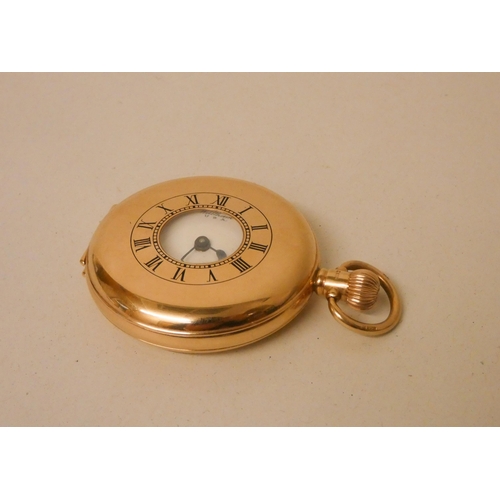 628 - A Waltham gold half hunter pocket watch, hallmarked 9ct gold inner & outer case, gross weight 100 gr... 