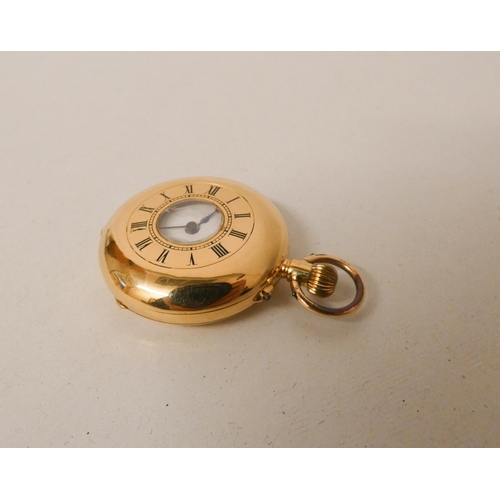 629 - A Victorian ladies 18k gold cased fob watch, inner gilt metal case with engraved panel 'ERB - from a... 