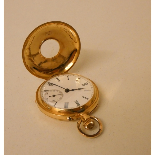 629 - A Victorian ladies 18k gold cased fob watch, inner gilt metal case with engraved panel 'ERB - from a... 