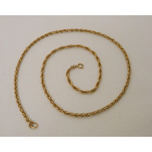 688 - A 9ct yellow gold rope twist neck chain, 13.8g, 57 cms long