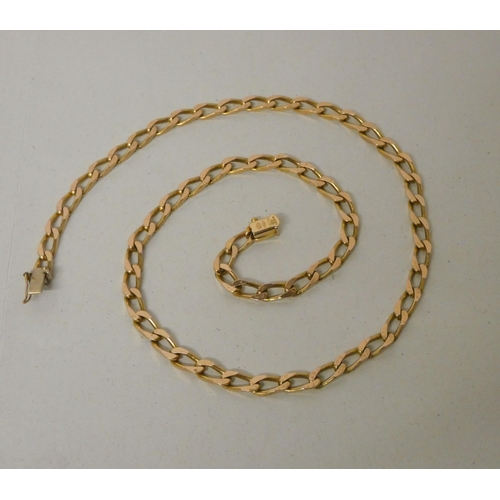 694 - A 9ct yellow gold flattened curb link chain necklace, hallmarked on box snap clasp. Gross weight 22.... 