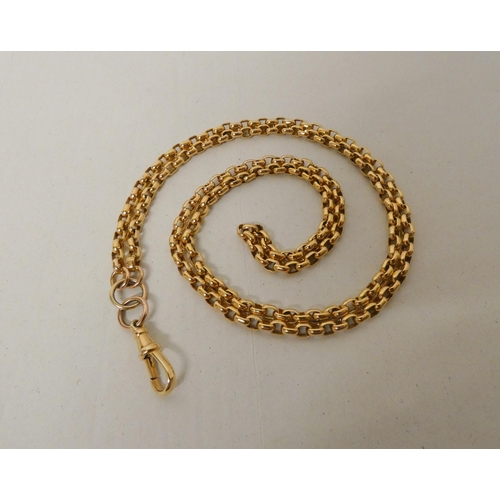 720 - A 9ct yellow gold belcher link watch chain with fob clasp, marked 375, 17.9g, approx 80cms long