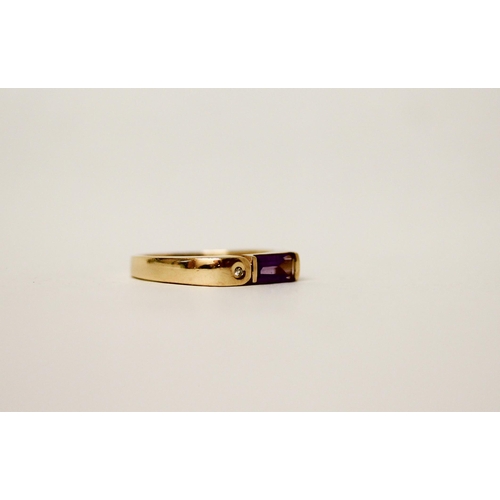 723 - A modern 18ct yellow gold amethyst and diamond dress ring, hallmarked, ring size T, gross weight 4.3... 