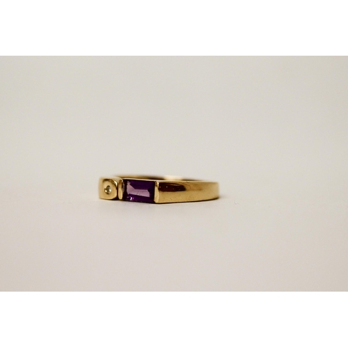 723 - A modern 18ct yellow gold amethyst and diamond dress ring, hallmarked, ring size T, gross weight 4.3... 