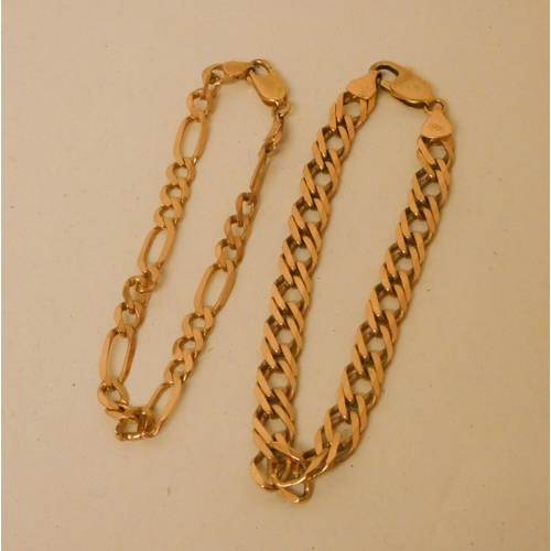 726 - Two 9ct yellow gold curb chain bracelets, gross weight 18.9g