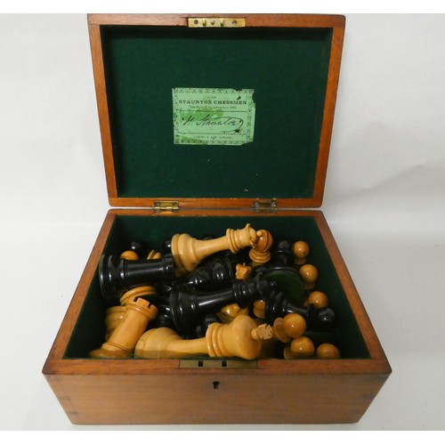 273 - A Jacques and Son London Staunton chess set, complete with original green baize lined mahogany box. ... 