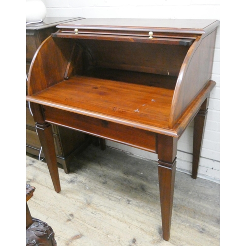 188 - A mahogany cylinder topped bureau with faux cane fall standing on square taper legs. 3' wide