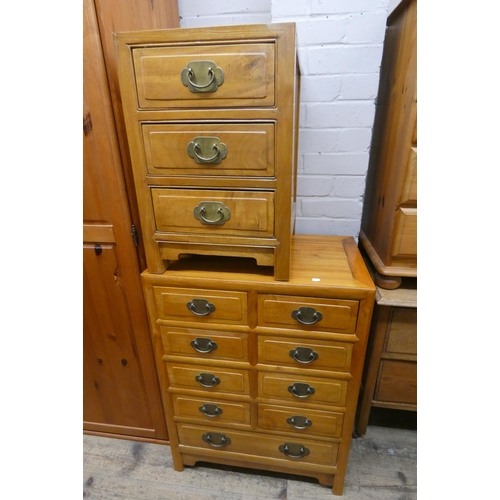 30 - A good quality Chinese style teak chest of ten drawers and a matching three drawer chest, all fitted... 