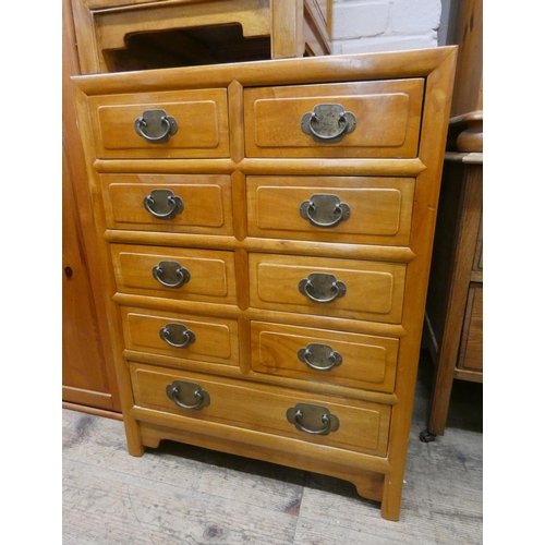 30 - A good quality Chinese style teak chest of ten drawers and a matching three drawer chest, all fitted... 