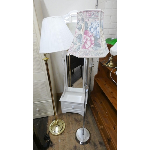 52 - A modern brass standard lamp with shade and chrome standard lamp with shade