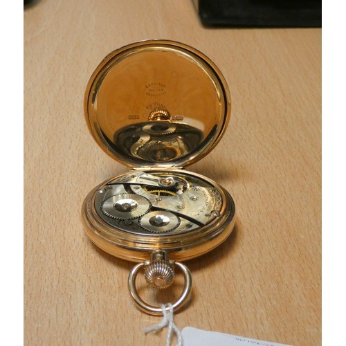 628 - A Waltham gold half hunter pocket watch, hallmarked 9ct gold inner & outer case, gross weight 100 gr... 