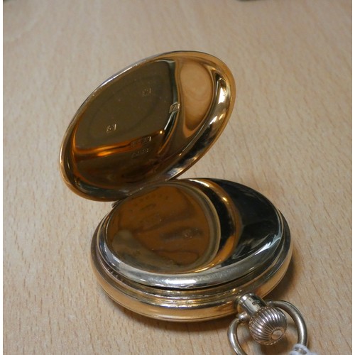 628 - A Waltham gold half hunter pocket watch, hallmarked 9ct gold inner & outer case, gross weight 100 gr... 