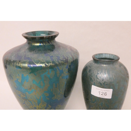 126 - Two Loetz style decorative blue glass vases