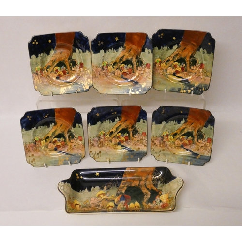 208 - A Charles Noke for Royal Doulton Gnomes sandwich set featuring gnomes hidden amongst tree roots and ... 