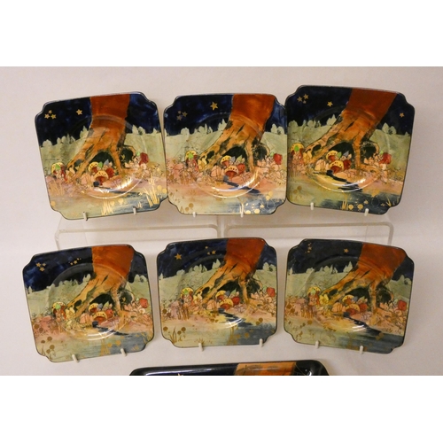 208 - A Charles Noke for Royal Doulton Gnomes sandwich set featuring gnomes hidden amongst tree roots and ... 