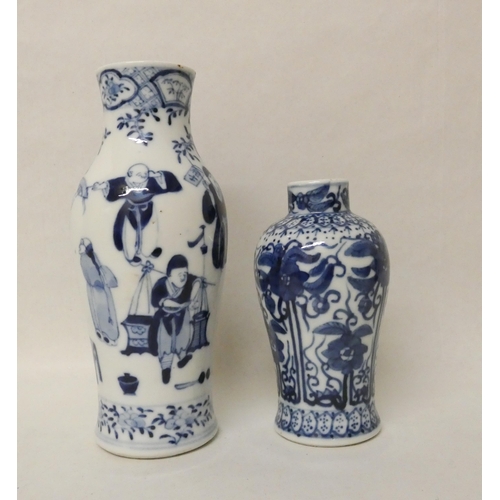 219 - Two Chinese blue and white baluster shape vases both with four character marks to base. Tallest vase... 