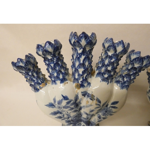 232 - A pair of antique Delft blue and white tulip bough pots