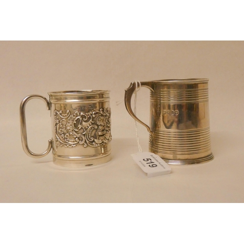 519 - Two antique silver christening mugs. 4.85 troy ozs.