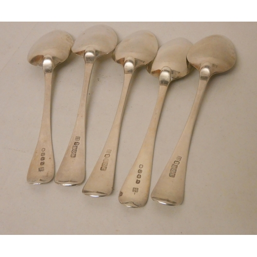 536 - A collection of five silver dessert spoons, various dates, gross weight 5.5 troy ounces