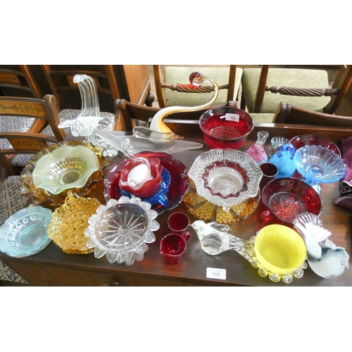 106 - A collection of assorted coloured and other glass ware including paperweights