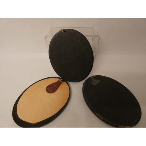 192 - A collection of three French porcelain plaques in the manner of Sevres in oval black frames approx s... 