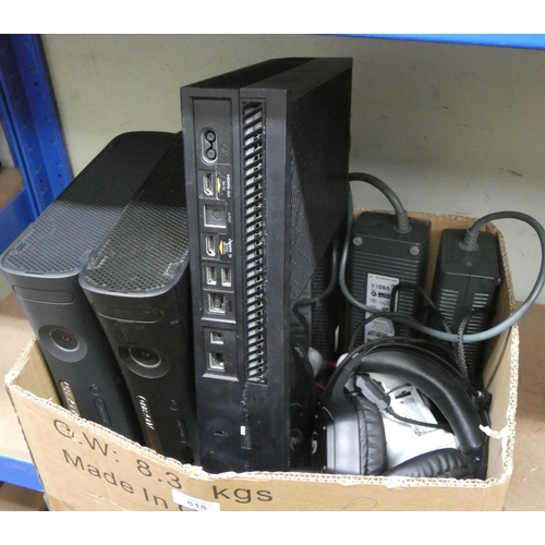 818 - Three assorted X Boxes with controllers, powerpacks etc - all as found