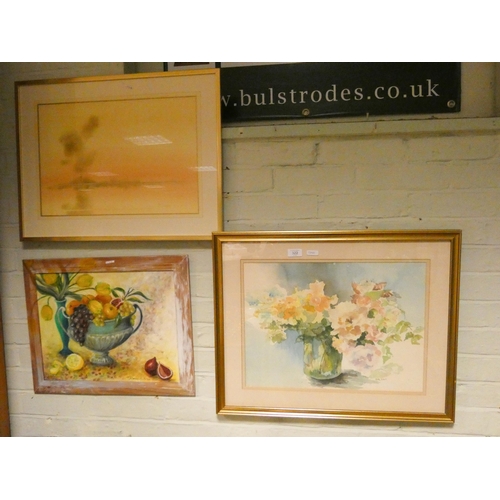 322 - Two framed watercolours and an oil on canvas still life painting