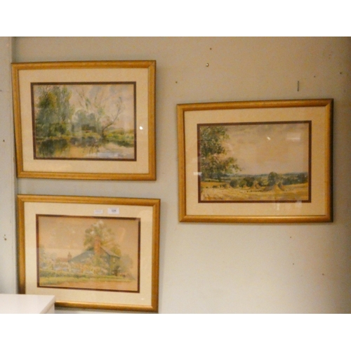 326 - Three gilt framed watercolours of country scenes signed E Buxton