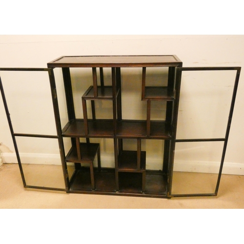 349 - A Chinese hardwood fully  glazed two door display cabinet, with an arrangement of shelves, 36