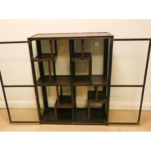 350 - A Chinese hardwood fully  glazed two door display cabinet, with an arrangement of shelves, 36