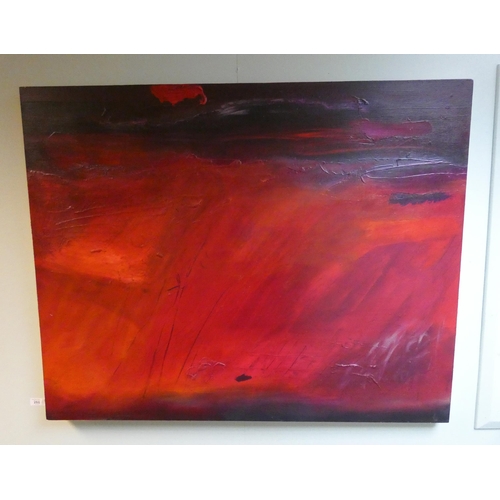 260 - Heidi Koenig (born 1964) Inner Welt - or Inner World, Red abstract  composition, signed and titled t... 