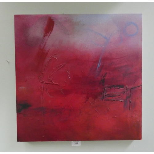 262 - Heidi Koenig (born 1964), Blush, a red abstract oil on canvas, signed and titled on reverse. 50 x50 ... 