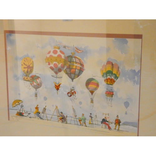 265 - Rod Pearce (British 1942): Ballooning, watercolour depicting artists sketching hot air balloons. Sig... 