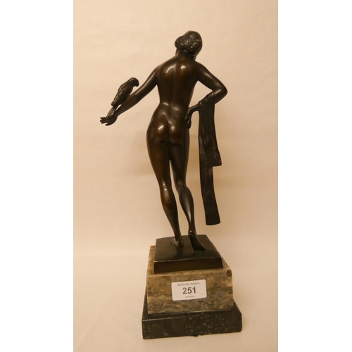 251 - Otto Schmidt-Hofer (German, 1873–1925): A brown patinated Art Deco bronze figure of a female nude wi... 