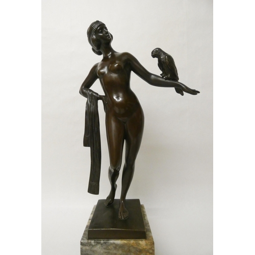 251 - Otto Schmidt-Hofer (German, 1873–1925): A brown patinated Art Deco bronze figure of a female nude wi... 