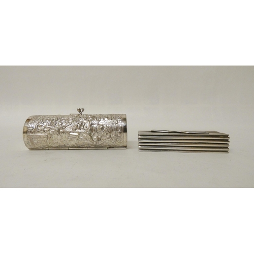 537 - A Dutch silver cylindrical purse and a hallmarked silver hairpin box. 3.5 troy ozs