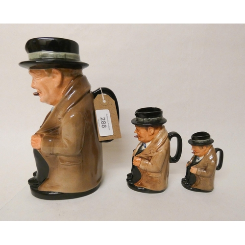 288 - A set of three Royal Doulton Winston Churchill character jugs graduating in size from 9