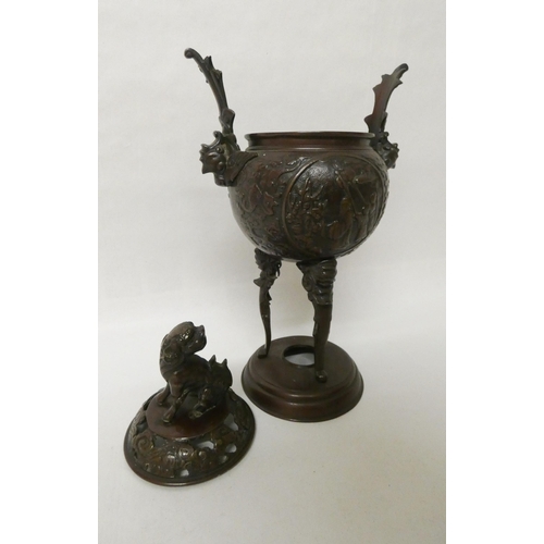 295 - A late 19th century Chinese bronze Censer with Dog of Fo mounted lid.